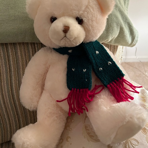 Teddy Bear plush by Princess Soft Toys. Crème color w/green & red scarf Cuddly! - Picture 5 of 6